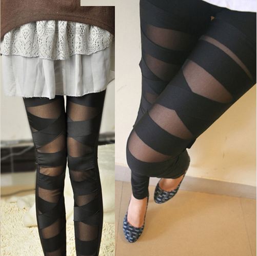 Leggings Mesh Womens Leggings Sexy Halloween Gothic Legging Slim Black Punk Rock Cross Elastic Bandage Femme Pants