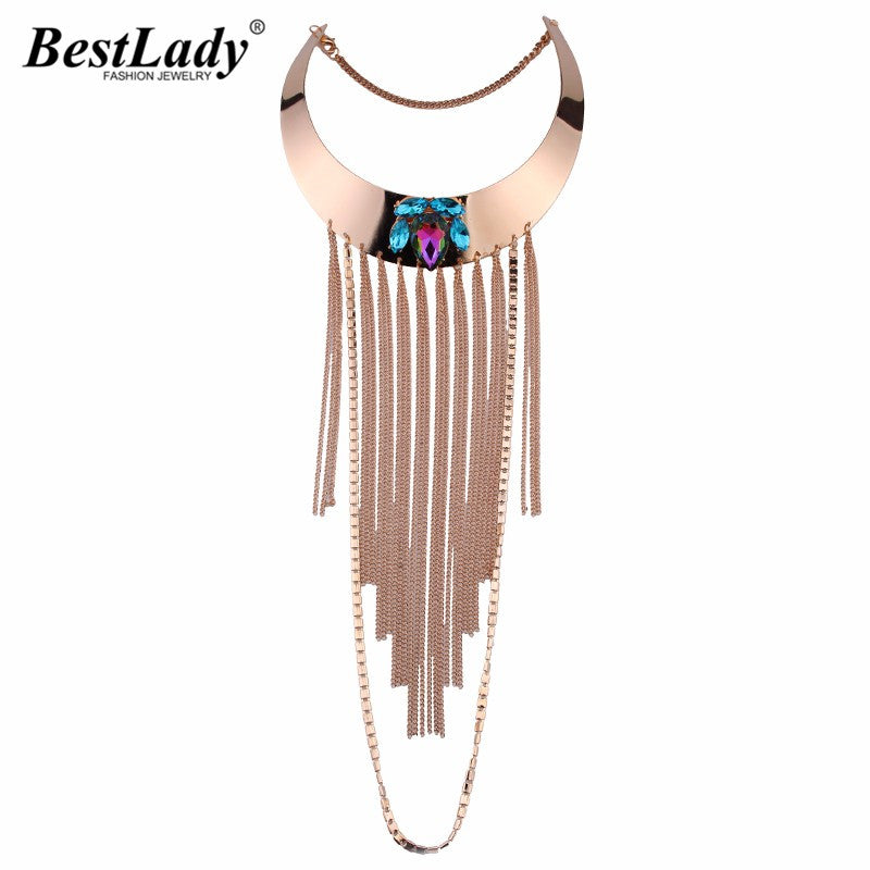Best lady Fashion Jewelry 2016 New Vintage Metal Maxi Necklace&Pendant Ling Chain Tassel Long Collier Statement Wholesale 3851