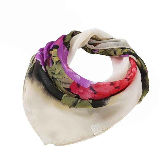 Women Plus Size Peony Chiffon Printing Square Scarf Head Wrap Kerchief Neck Shawl for Women Office #LSN