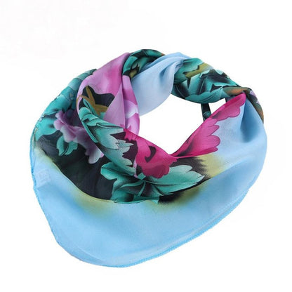 Women Plus Size Peony Chiffon Printing Square Scarf Head Wrap Kerchief Neck Shawl for Women Office #LSN