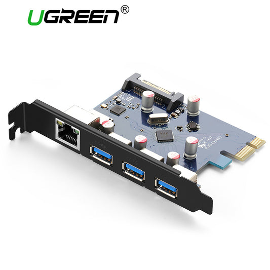 Ugreen PCI-E PCI E Express Riser Card 1X to 16X USB 3.0 HUB Gigabit Ethernet Adapter with 15Pin Power Supply PCI-E Extender Card