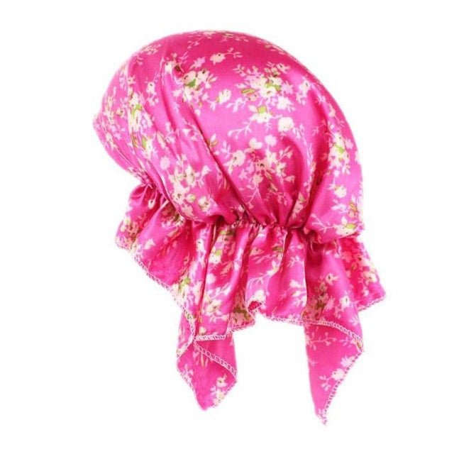 Brand New Knitted hat Women Flower Printing Cancer Chemo Hat Beanie Scarf Turban 10 Colors Head Wrap Cap Hair Loss Bonnet Cap