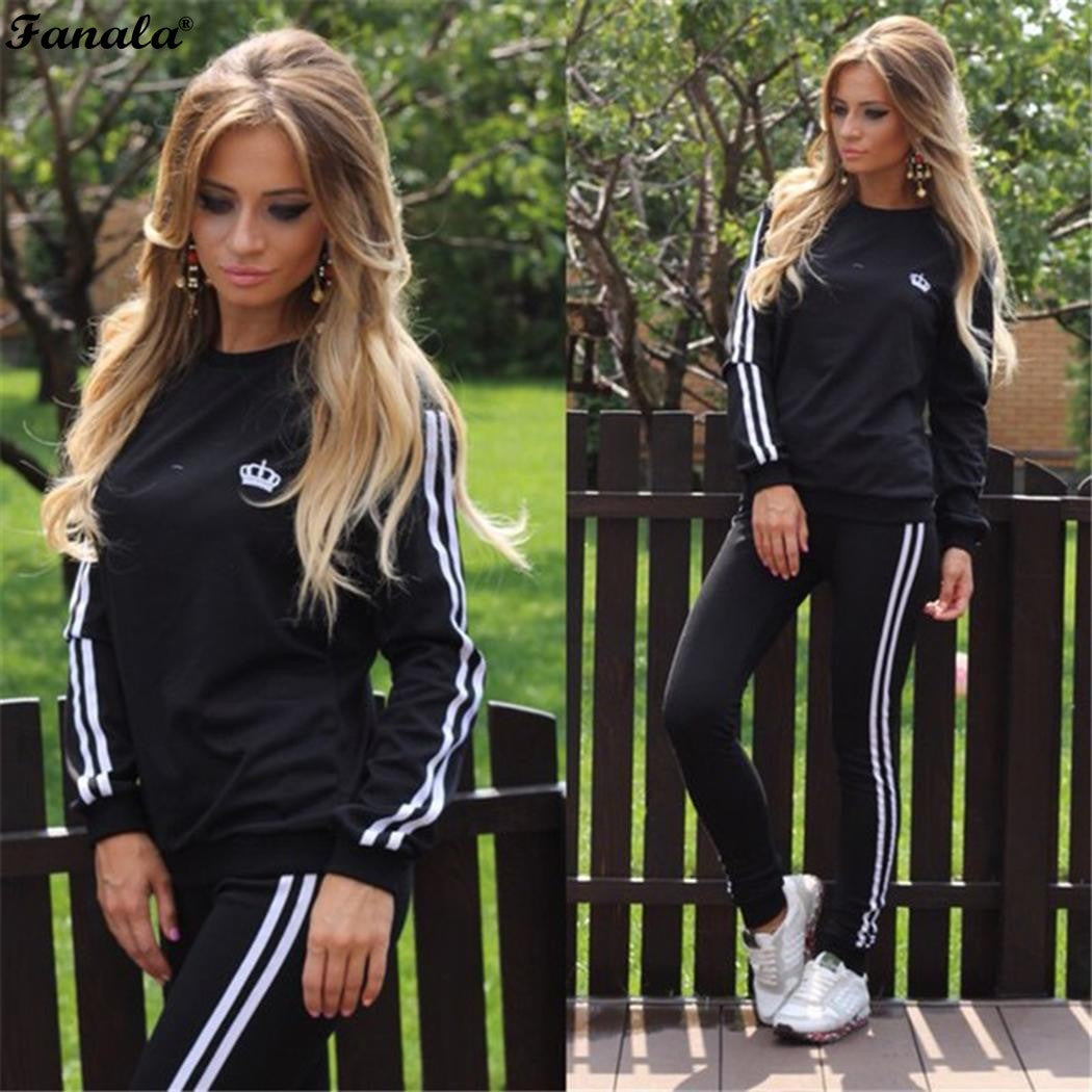 FANALA Tracksuit Women Two Piece Set 2017 Spring Autumn Suits The Feminine Full Sleeve O Neck Top And Full Length Pants Women
