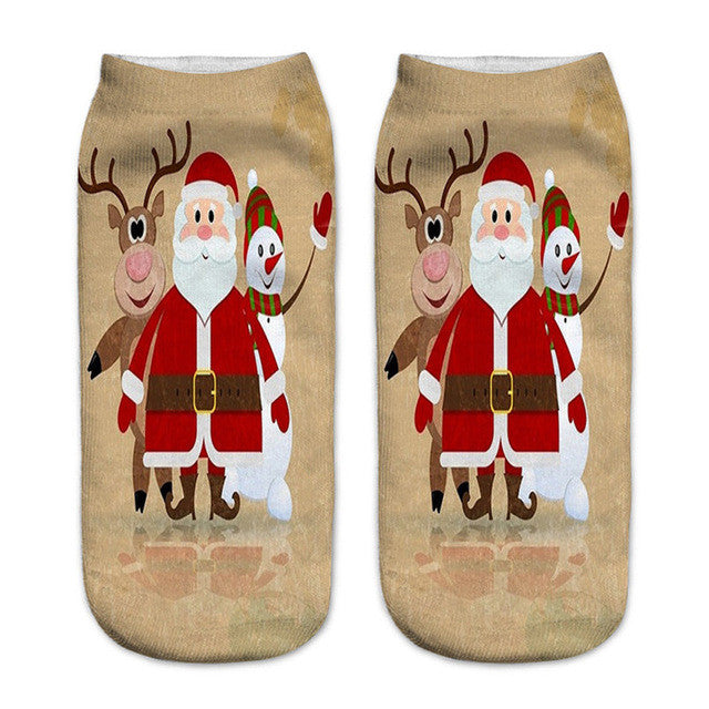 3D Printed Christmas Funny Socks Women Cute Unisex Low Cut Ankle Socks Multicolor Santa Claus Printed calcetines divertidos