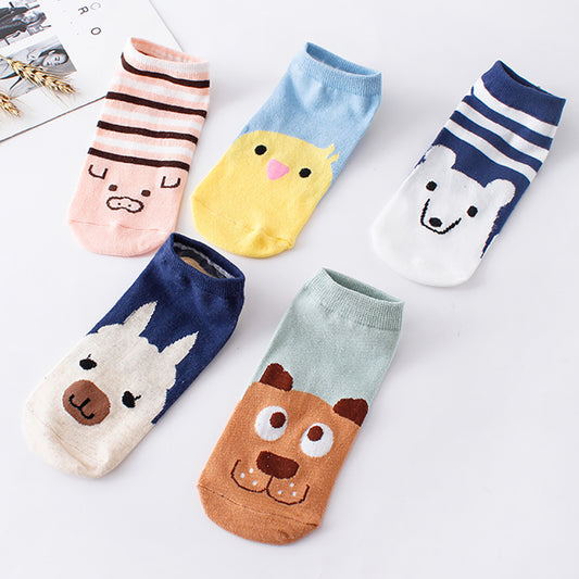 1Pairs Women Funny Socks Elasticity Comfortable Cartoon Animal Partten Cute Sock Slippers Short  Ankle Socks